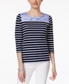 Charter Club Contrast-trim Striped Pullover Top, Only At Macy's