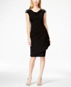 Alex Evenings Cap-sleeve Draped Embellished Sheath Dress