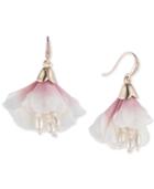 Carolee Gold-tone Crystal & Imitation Pearl Pink Fabric Flower Drop Earrings