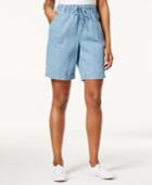 Karen Scott Adelina Chambray Tab-cuff Drawstring Shorts, Only At Macy's