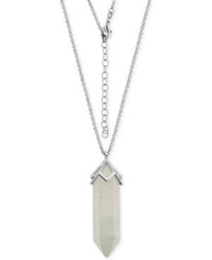White Crystal Long Pendant Necklace In Silver-plate