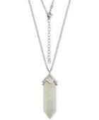 White Crystal Long Pendant Necklace In Silver-plate