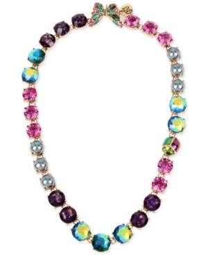 Betsey Johnson Gold-tone Butterfly And Scarab Colorful Crystal Collar Necklace