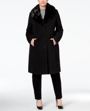 Jones New York Plus Size Faux-fur Collar Walker Coat