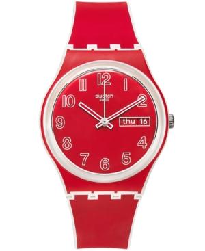 Swatch Unisex Swiss Poppy Field White And Red Silicone Strap Watch 34mm Gw705