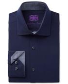 Michelsons Of London Men's Slim-fit Navy And Blue Herringbone Dress Shirt