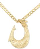Legacy For Men By Simone I. Smith Fish Hook 24 Pendant Necklace In Yellow Ion-plated Stainless Steel