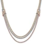 Cubic Zirconia Tricolor Multi-layer 17 Statement Necklace In Sterling Silver, Gold-plate & Rose Gold-plate