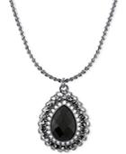 2028 Silver-tone Black Stone Teardrop Pendant Necklace