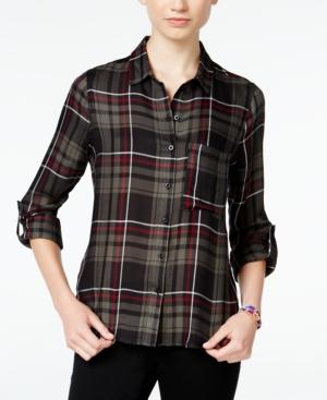Polly & Esther Juniors' Plaid Roll-sleeve Shirt
