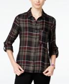 Polly & Esther Juniors' Plaid Roll-sleeve Shirt