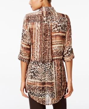 Jm Collection Printed Roll-tab Shirt, Only At Macy's