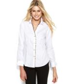 Calvin Klein Long-sleeve Leopard-trim Blouse