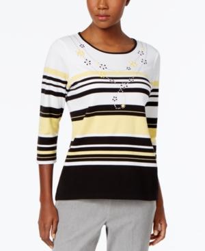 Alfred Dunner Embellished Striped Top