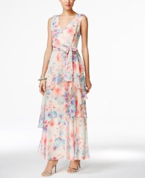 Tahari Asl Floral-print Layered Gown