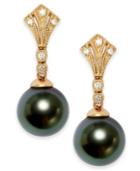 Belle De Mer 14k Gold Tahitian Pearl (8mm) And Diamond Accent Drop Earrings