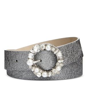 Steve Madden Imitation Pearl & Rhinestone Metallic Belt
