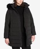 Dkny Plus Size Faux-fur-trimmed Down Puffer Coat