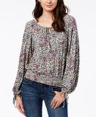 Lucky Brand Smocked Tie-neck Peasant Top