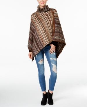 David & Young Diagonal Stripe Woven Turtleneck Poncho