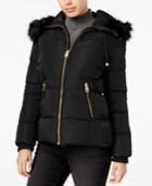 Guess Faux-fur-trim Hooded Puffer Coat, Only At Macy's