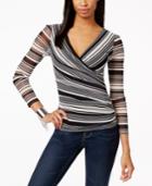 Inc International Concepts Petite Striped Mesh Surplice Top, Only At Macy's