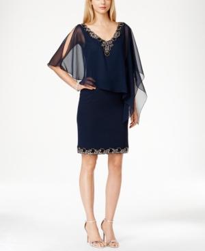 J Kara Chiffon Bead-trim Capelet Dress