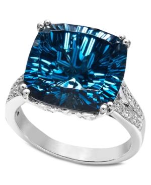Sterling Silver Ring, Blue Topaz (12 Ct. T.w.) And Diamond Accent Cushion Cut Ring