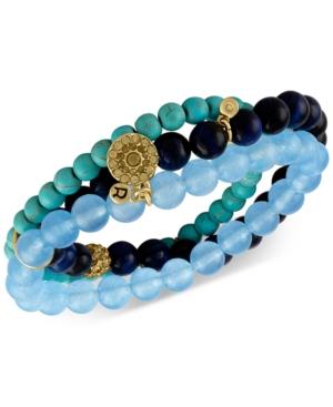 Rachel Rachel Roy Gold-tone Blue Beaded Multi-row Stretch Bracelet
