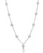 Children's Cultured Freshwater Pearl (5mm) 14 Cross Pendant Necklace In 14k Gold