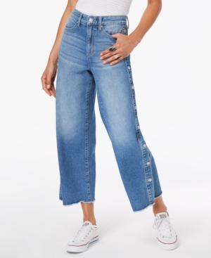 Black Daisy Juniors' Button Wide-leg Jeans