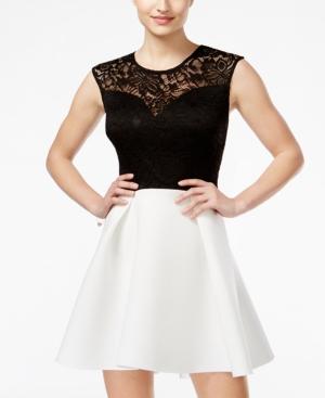 B Darlin Juniors' Lace Colorblocked Fit & Flare Dress