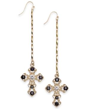 Thalia Sodi Gold-tone Stone Cross Linear Drop Earrings, Created For Macy's