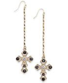 Thalia Sodi Gold-tone Stone Cross Linear Drop Earrings, Created For Macy's