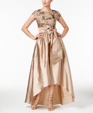 Adrianna Papell Floral-embroidered Taffeta High-low Gown