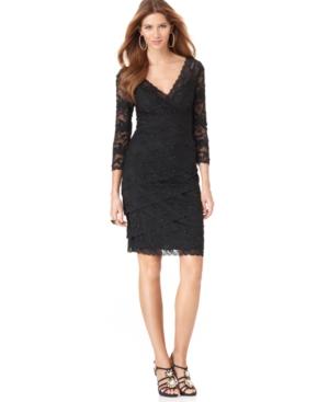 Marina Three-quarter-sleeve Tiered Lace Dress