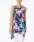 Cable & Gauge Floral-print Asymmetrical Tunic Top