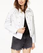 Tinseltown Juniors' Ripped Embellished White Denim Jacket