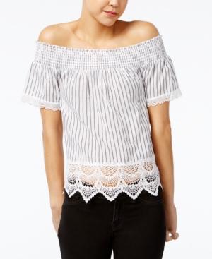 Crave Fame Juniors' Printed Lace-trim Off-the-shoulder Top