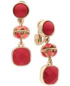 Anne Klein Gold-tone Red Stone Clip-on Drop Earrings