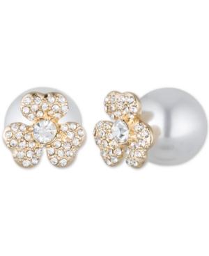 Anne Klein Gold-tone Crystal Flower Imitation Pearl Front-back Earrings