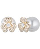 Anne Klein Gold-tone Crystal Flower Imitation Pearl Front-back Earrings