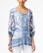 Style & Co. Printed Sheer Blouse, Only At Macy's
