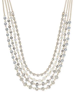 Inc International Concepts Crystal Bead Imitation Pearl Gold-tone Multi-row Necklace, Only At Macy's
