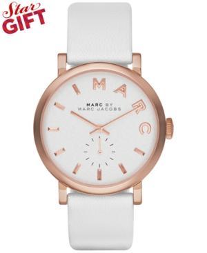 Marc By Marc Jacobs Women's Baker White Leather Strap Watch 36mm Mbm1283