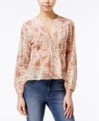 American Rag Sheer Printed Crochet-trim Pintucked Blouse, Created For Macy's