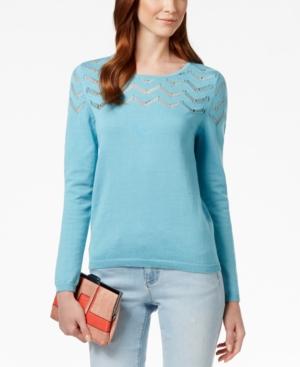 Cece By Cynthia Steffe Chevron Pointelle Knit Sweater