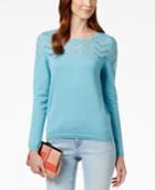 Cece By Cynthia Steffe Chevron Pointelle Knit Sweater