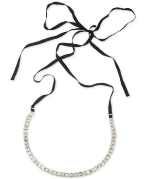 Abs By Allen Schwartz Silver-tone Crystal Ribbon Choker Necklace