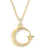 Swarovski Gold-tone Pave Crescent Moon & Star Pendant Necklace, 16-1/2 + 3 Extender